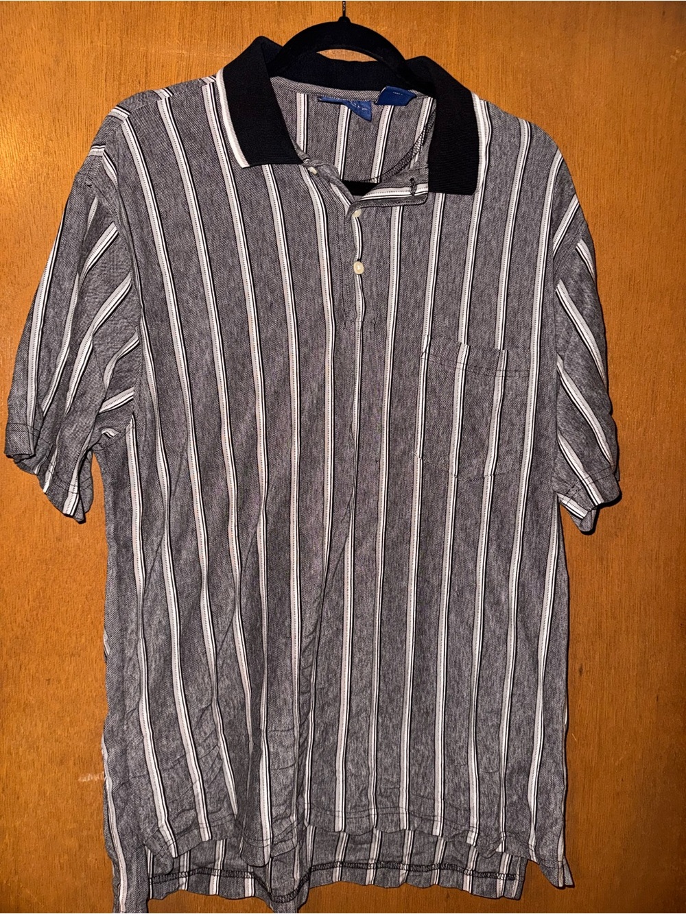 Towncraft Black and White Vertical Stripe Polo